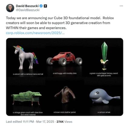 Roblox 推出AI驱动3D模型工具Cube,游戏创作迈入新纪元