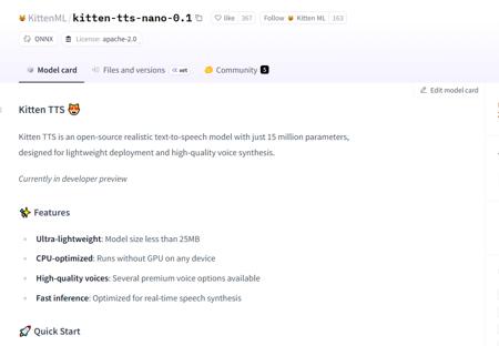 超小的TTS模型 Kitten TTS：参数量仅为 1500 万
