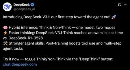 DeepSeek-V3.1震撼发布，全球开源编程登顶，R1/V3首度合体，训练量暴增10倍